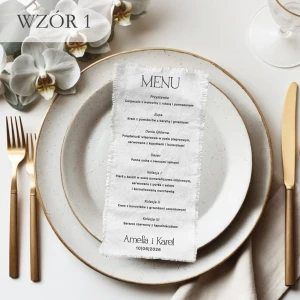 Menu na materiale- białe lub kremowe wzór 1