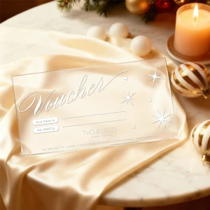 Świąteczny voucher podarunkowy akrylowy transparentny lub satynowy WZÓR 951