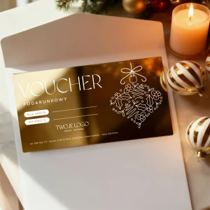 Świąteczny voucher podarunkowy LUSTRZANY srebrny lub złoty w owijce WZÓR 948