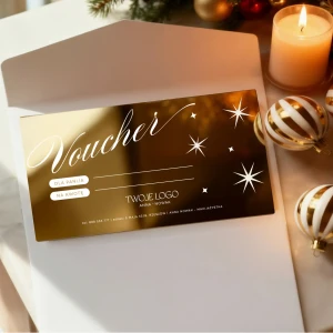 Świąteczny voucher podarunkowy LUSTRZANY srebrny lub złoty w owijce WZÓR 946
