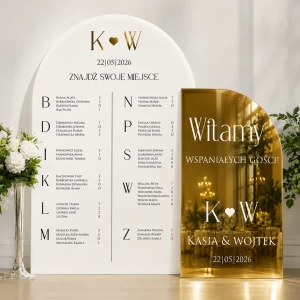 ZESTAW- AKRYLOWA TABLICA POWITALNA + UKŁAD STOŁÓW WZÓR 2
