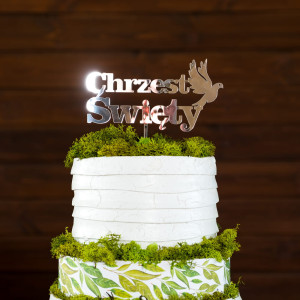 Lustrzany Topper na Chrzest Święty- srebrny- wersja 2