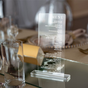 Menu ślubne na stoły- przeźroczysta pleksi- Wersja 4