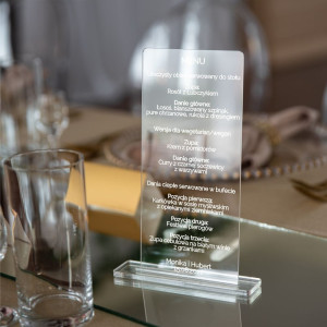 Menu ślubne na stoły- przeźroczysta pleksi- Wersja 1