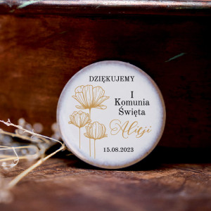 Okrągłe magnesy ceramiczne dla gości - pamiątka Pierwszej Komunii Świętej - wzór 3
