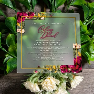 Satynowe zaproszenia ślubne akrylowe 119 kwadratowe