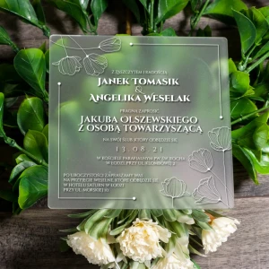 Satynowe zaproszenia ślubne akrylowe 142 kwadratowe