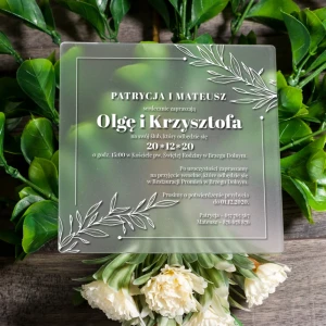 Satynowe zaproszenia ślubne akrylowe 143 kwadratowe