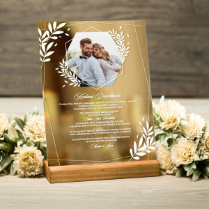 Akrylowe zaproszenie ślubne dla dziadków ze zdjęciem - lustrzane złote- wzór 1