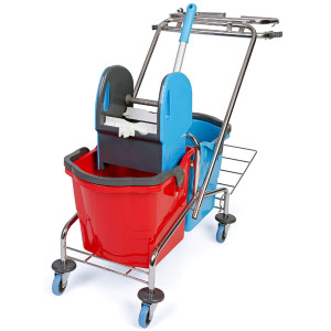 Wózek do Sprzątania 2-wiadra PS323 CHROM 2x18L + Uchwyt na Kosz + Pojemnik