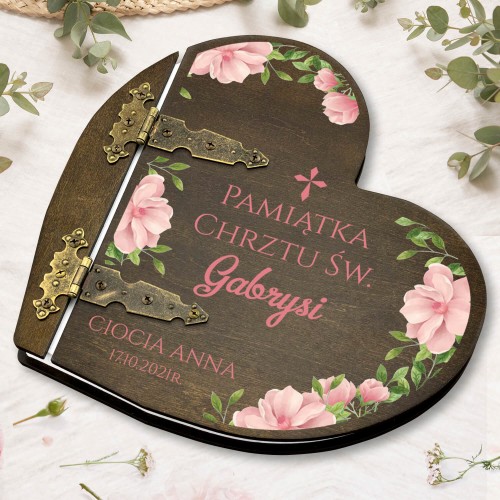 Drewniany album serce z nadrukiem - Kwiaty i pąki