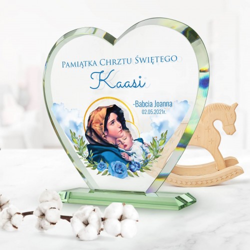 Statuetka szklane serce na chrzest - W błękitach