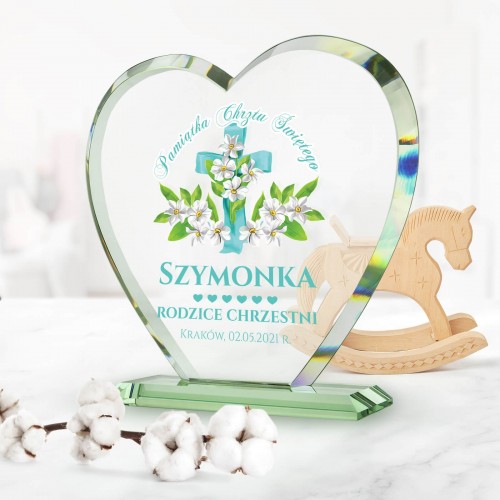 Statuetka szklana serce na chrzest - Dla chłopca