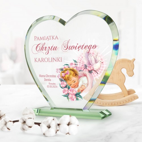 Statuetka szklana serce na chrzest - Maleństwo