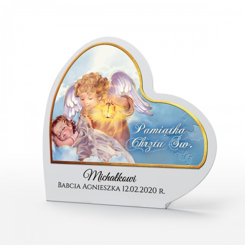 Obrazek na chrzest z dedykacją - Anioł Stróż