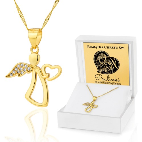 Pozłacany naszyjnik pr. 925 na pamiątkę chrztu - Angel