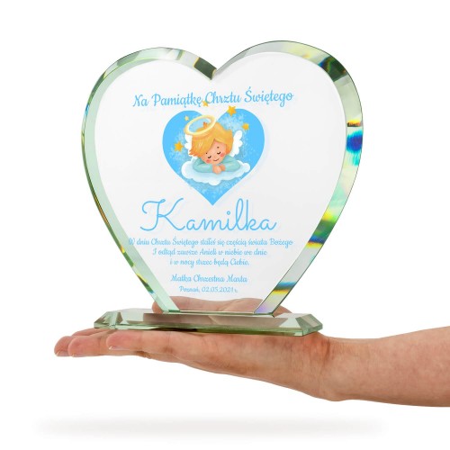 Szklana statuetka z nadrukiem na chrzest - Aniołek