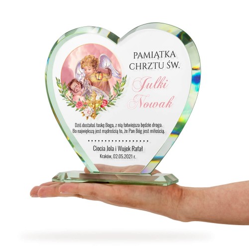 Serce ze szkła na chrzest - Z aniołkami