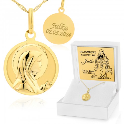 Złoty medalik pr. 585 z łańcuszkiem dla dziewczynki - Pamiątka