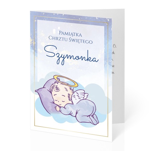 Kartka na chrzest z życzeniami dla chłopca - Śpiący Aniołek