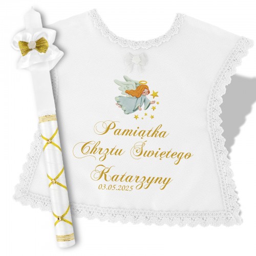 Szatka i świeca z nadrukiem na pamiątkę chrztu świętego - Anioł