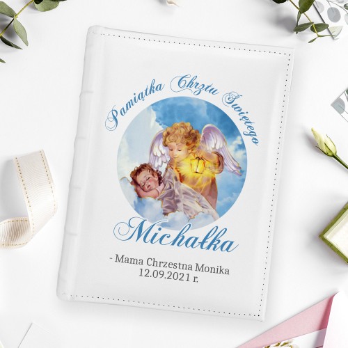 Album na zdjęcia z nadrukiem na chrzest dla chłopca - Anioł Stróż