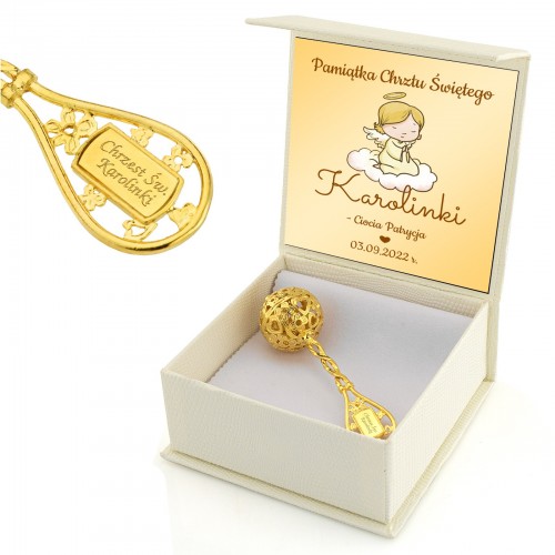 Pozłacana grzechotka z grawerem na chrzest dla dziewczynki - Obłoczek