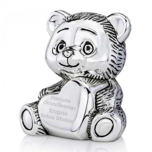 Skarbonka Miś z serduszkiem i grawerem na chrzest - Przytulasek