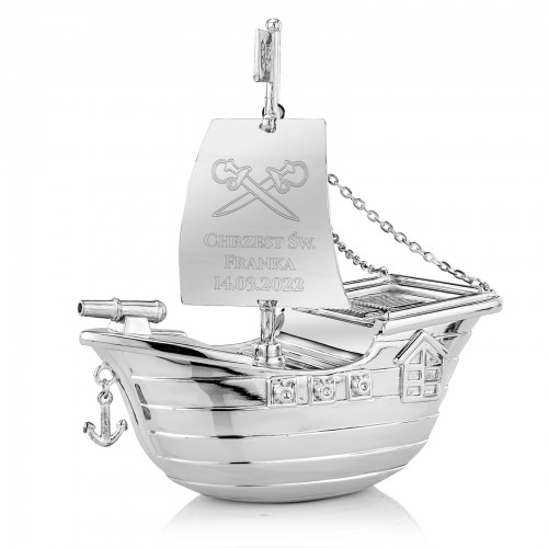 Skarbonka statek piracki na chrzest z grawerem - Arrr!