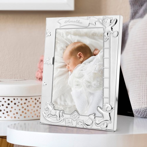 Ramka na zdjęcie posrebrzana z grawerem na chrzest - Kołysanka