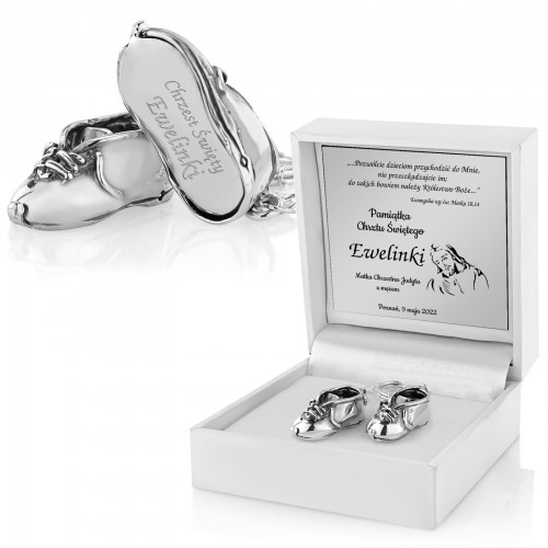 Srebrne buciki pr. 925 z grawerem na prezent na chrzest dla chłopczyka
