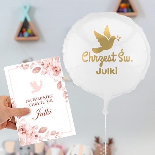 Prezent dla dziewczynki na Chrzest - Balon z helem i kartka na chrzest dla dziewczynki - Cicha modlitwa