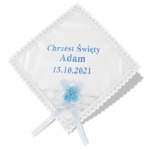 Szatka do chrztu z haftem dla chłopca - Błękit nieba