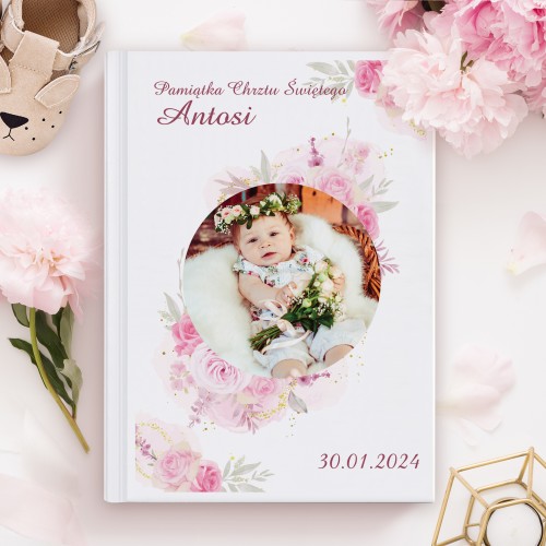 Biblia dla dzieci ze zdjęciem na chrzest - Bukiet róż