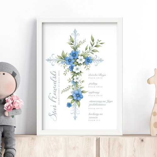 Plakat w ramce (20x30 cm) na chrzest dla chłopca - Dziecko Boga