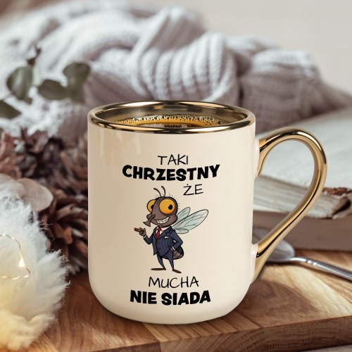 Kubek ze złotym uchem i nadrukiem dla chrzestnego - Idealny wybór