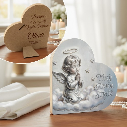 Statuetka serce z personalizacją na chrzest dla dziewczynki - Aniołek