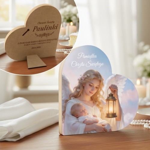 Obrazek serce z personalizacją na chrzest dla wnuczki - Dar Boży