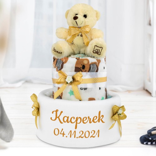 Tort z pampersów 3 z haftem dla dziecka - Wyprawka