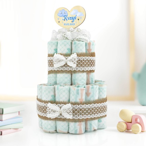 Tort z pampersów 3 z nadrukiem dla chłopca - Obłoczek