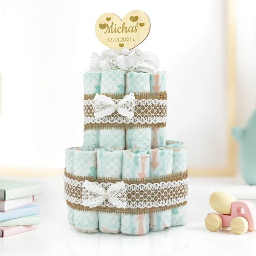 Tort z pampersów 4 z grawerem dla chłopca - Wieża