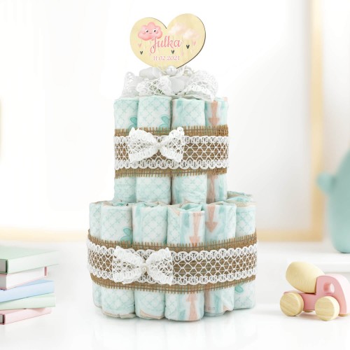 Tort z pampersów 3 z nadrukiem dla dziewczynki - Chmurka