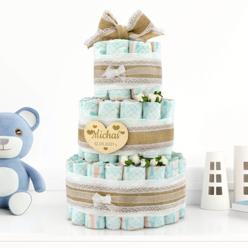 Tort z pampersów 3 z grawerem dla chłopca - Pieluszki