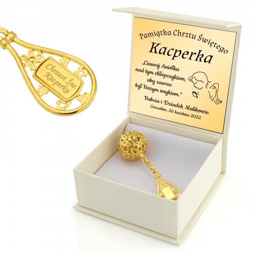 Srebrna grzechotka (pokryta 24 K złotem) z grawerem - Czuwa