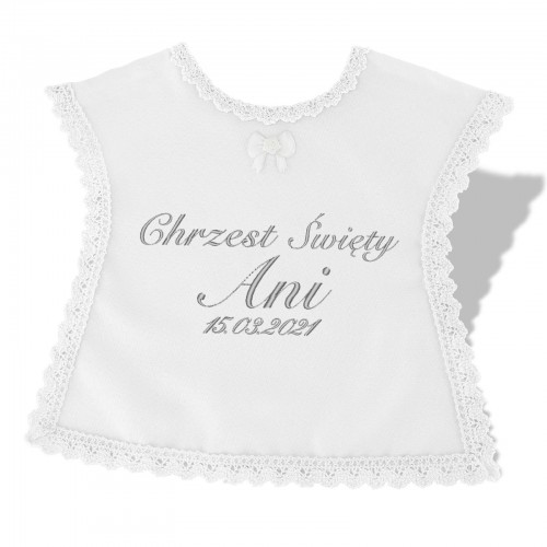 Szatka do chrztu koszulka z haftem imienia i daty - Biel