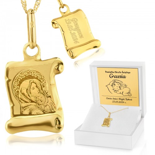 Złoty medalik z łańcuszkiem (pr. 585) z grawerem na chrzest - Dziecina