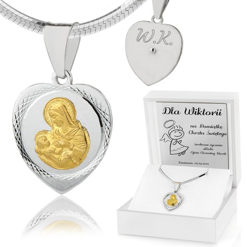 Srebrny medalik z łańcuszkiem pr. 925 z grawerem na chrzest - Twój anioł