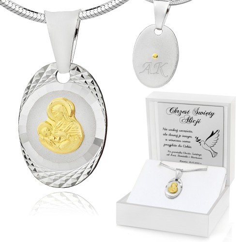 Srebrny medalik z łańcuszkiem pr. 925 z grawerem na chrzest - Światłość