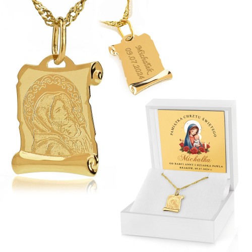 Złoty medalik z łańcuszkiem pr. 585 na chrzest dla chłopca - Opiekunka