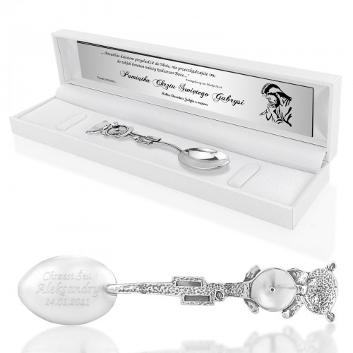 Srebrna łyżeczka Miś w etui z grawerem - Srebrna pamiątka
